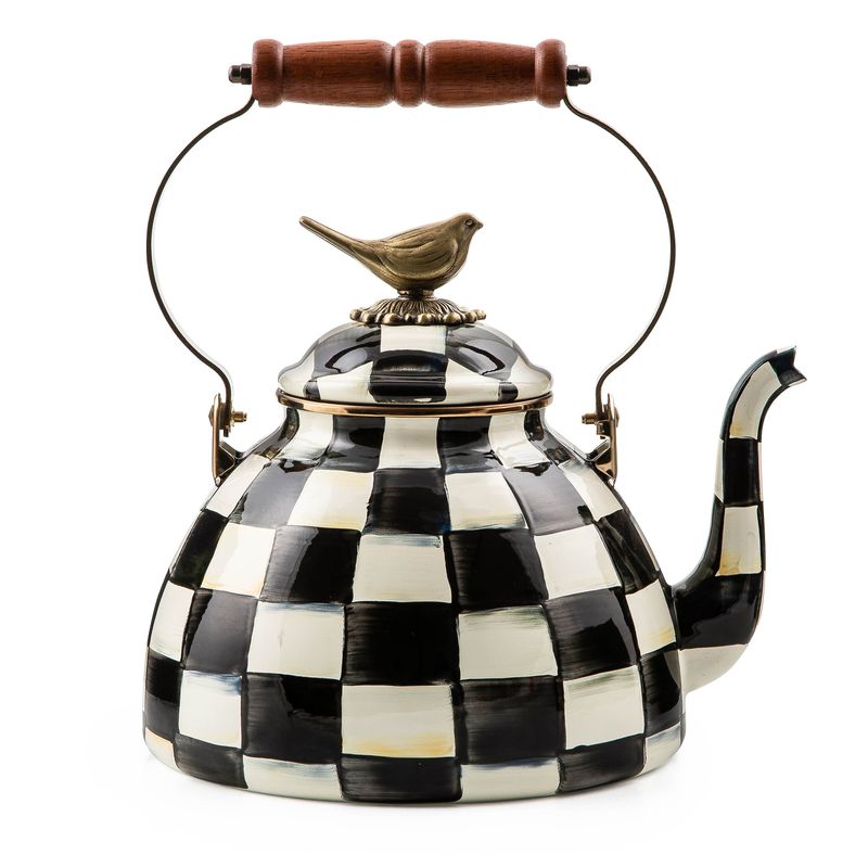 MACKENZIE-CHILDS Tea Kettle with Bird Knob (Courtly Check, 3 Quart)