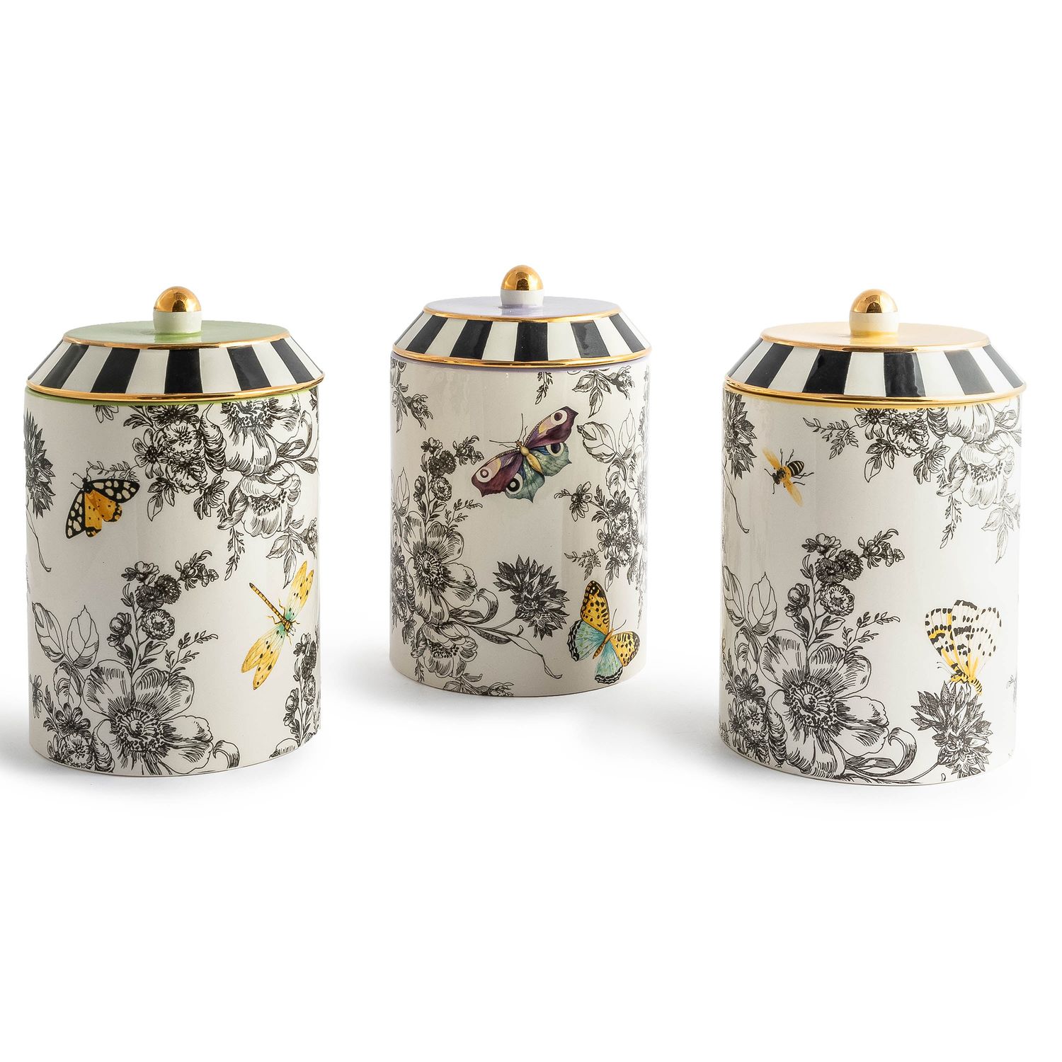 MACKENZIE-CHILDS Butterfly Toile Canisters (Set of 3)