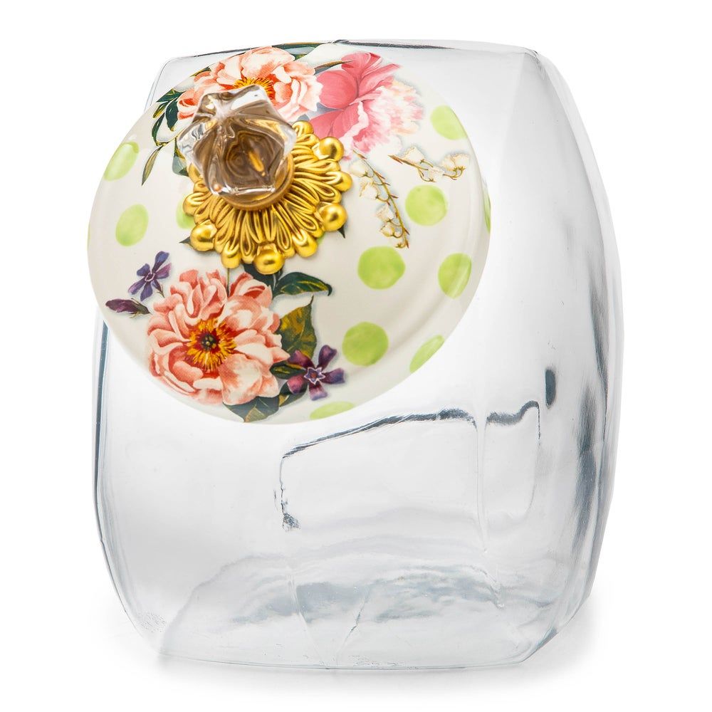 MACKENZIE-CHILDS Check Cookie Jar (Green Wildflowers)