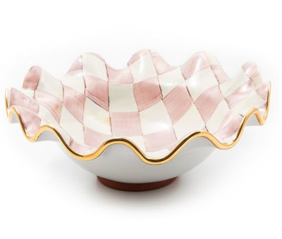 MACKENZIE-CHILDS Check Medium Ceramic Fluted Serving Bowl (Rosy Check)