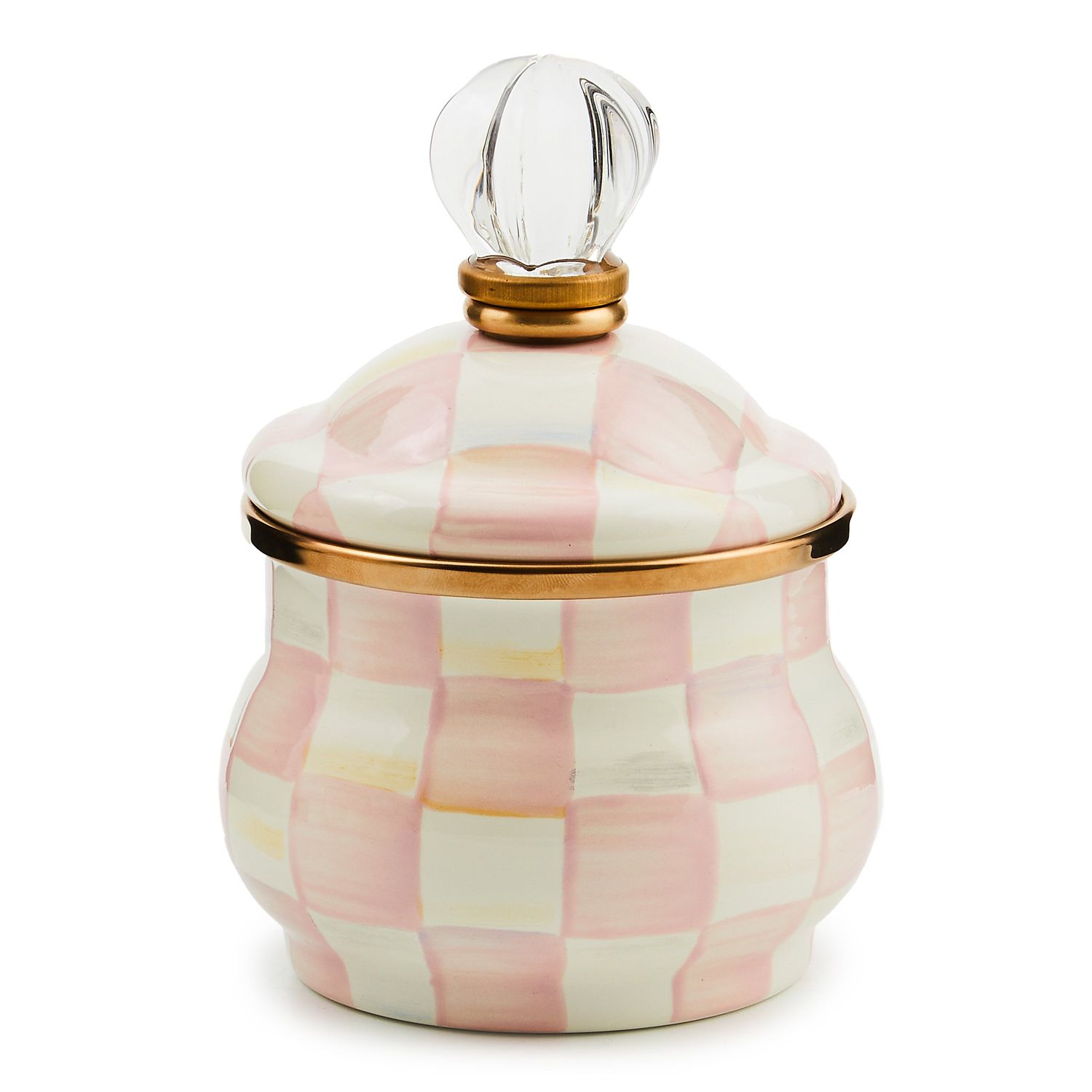 MACKENZIE-CHILDS Enamel Lidded Sugar Bowl (Rosy Check)