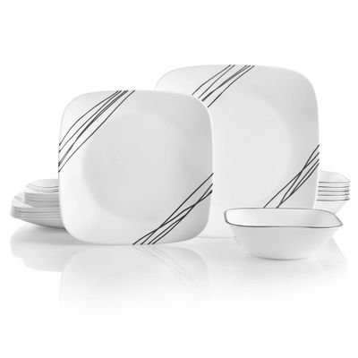 CORELLE Square Simple Sketch 18-piece Dinnerware Set, Service for 6