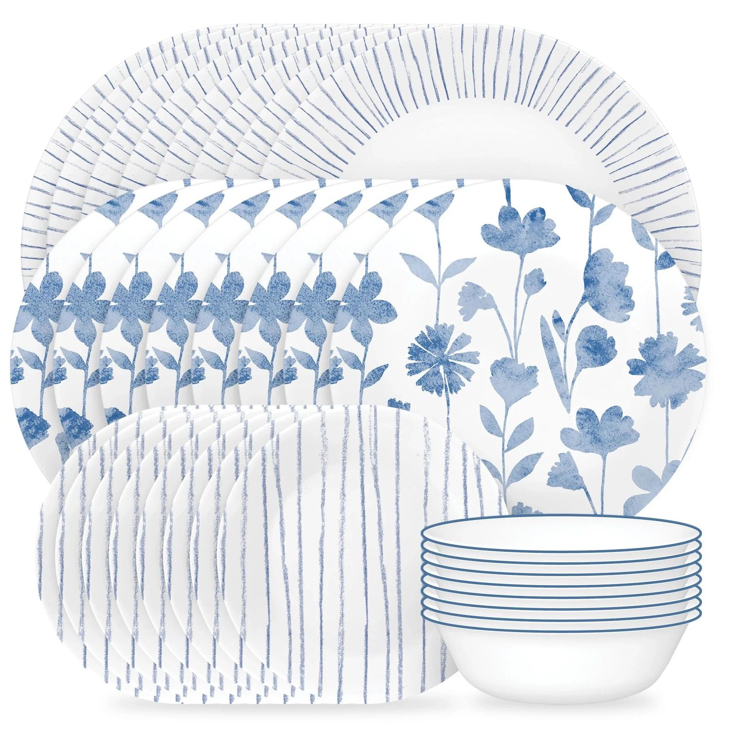 CORELLE Botanical Stripes 32-piece Dinnerware Set, Service for 8