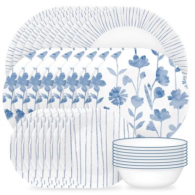 CORELLE Botanical Stripes 32-piece Dinnerware Set, Service for 8
