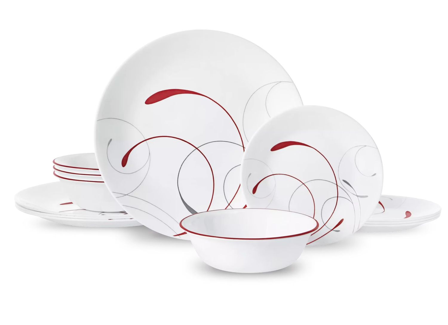 CORELLE Splendor, White and Red Round 12-Piece Dinnerware SetService for 6
