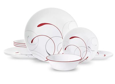 CORELLE Splendor, White and Red Round 12-Piece Dinnerware SetService for 6