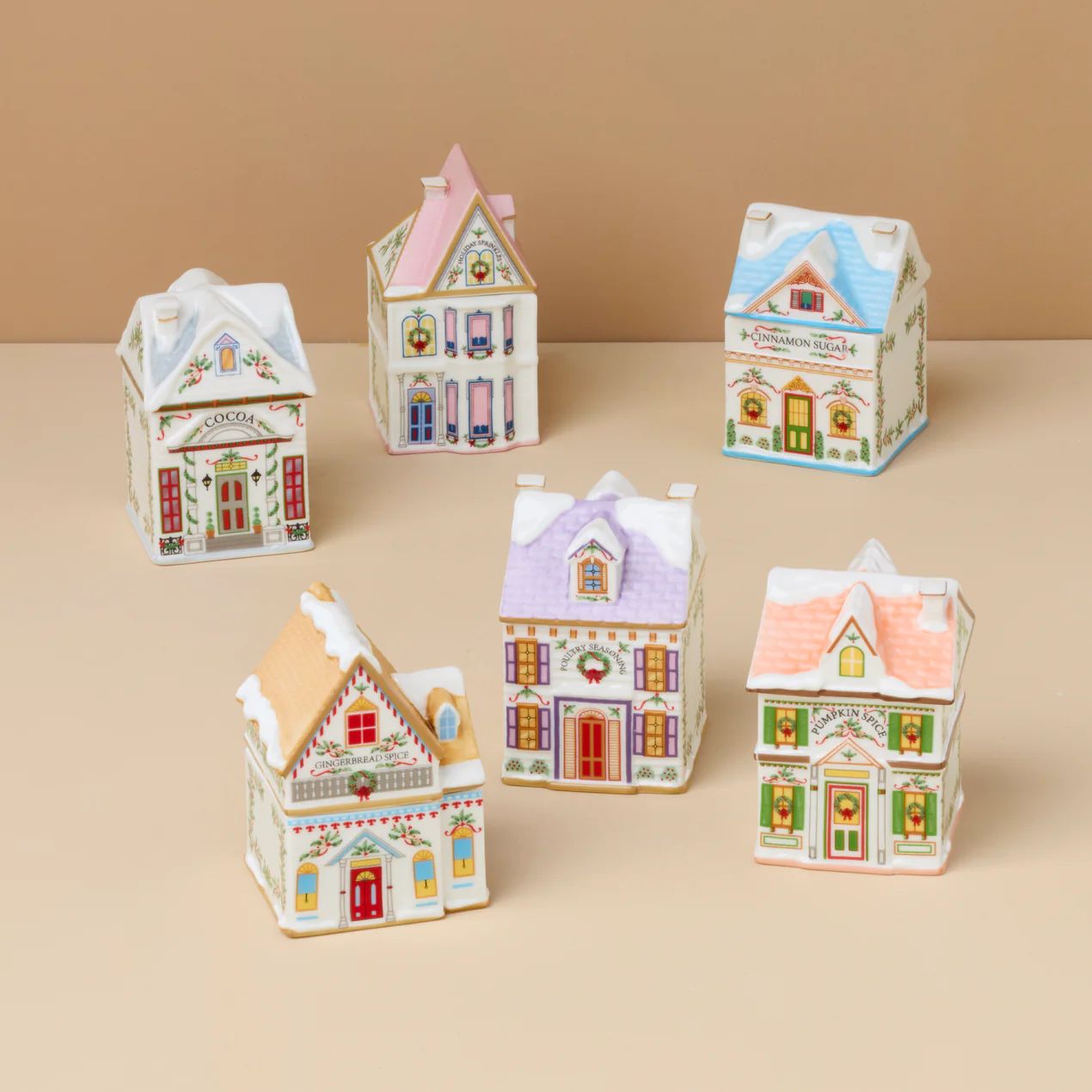 LENOX Spice Village Christmas Spice Jars, Set of 6