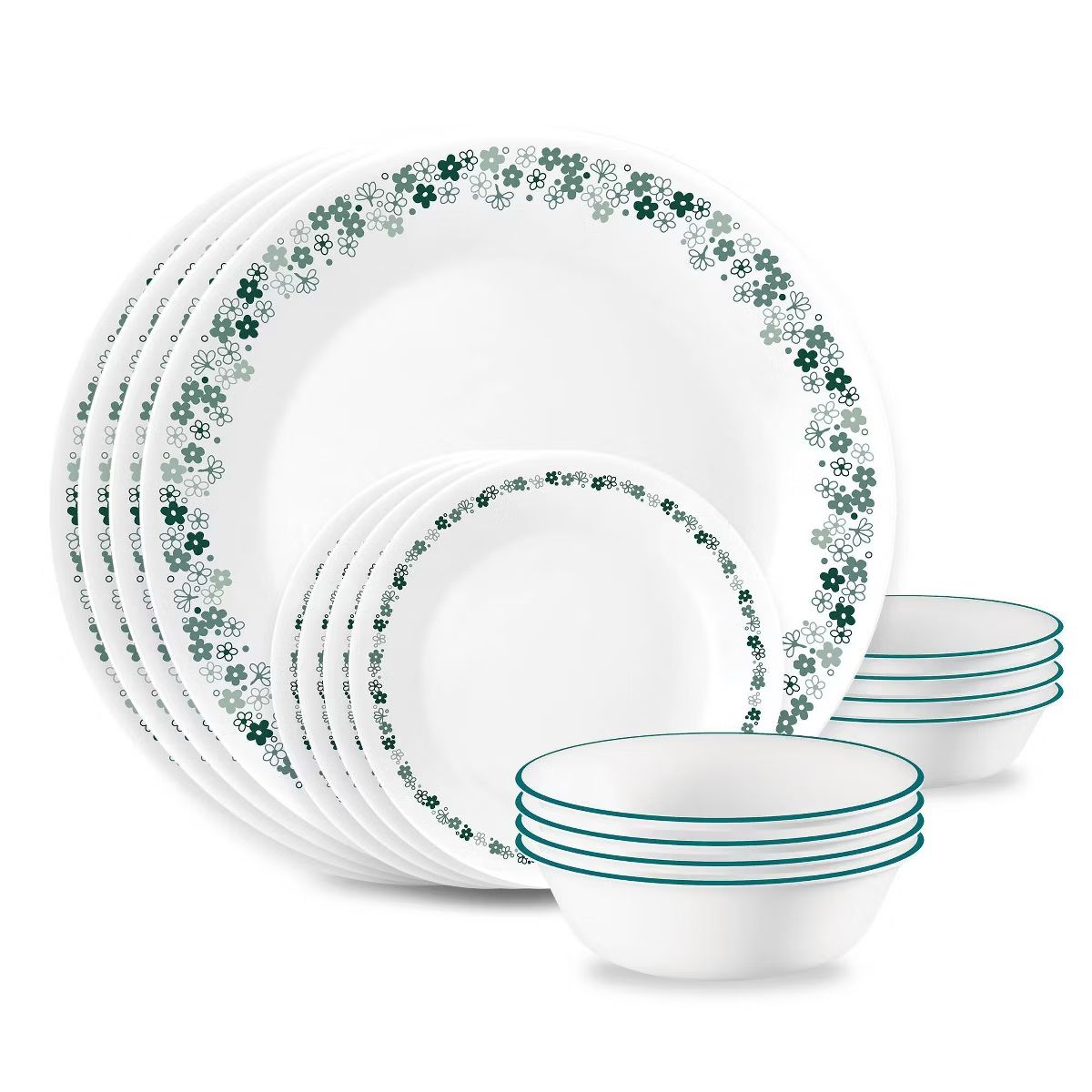 CORELLE Spring Blossom Green 16-piece Dinnerware Set, Service for 4