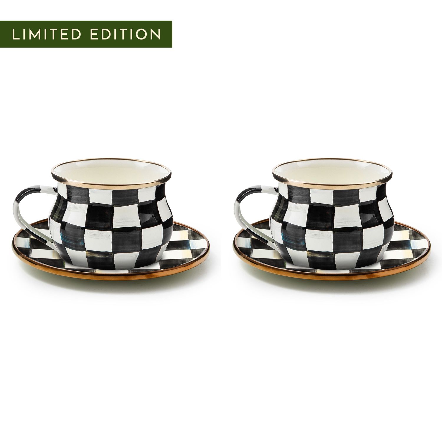 MACKENZIE-CHILDS Courtly Check Teacup &amp; Saucer Set For 2