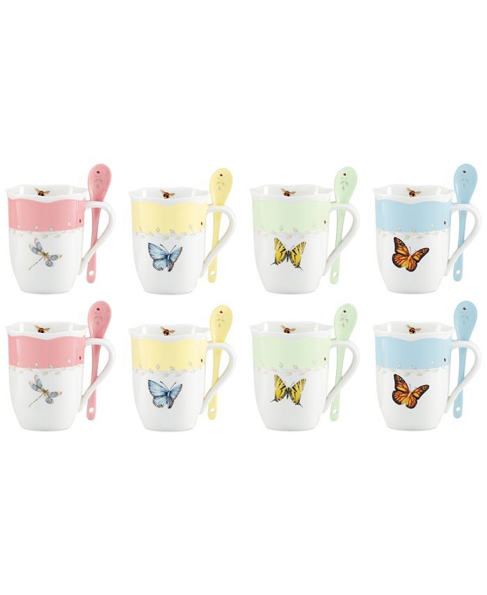 LENOX Butterfly Meadow Mug with Spoon, Set of 8