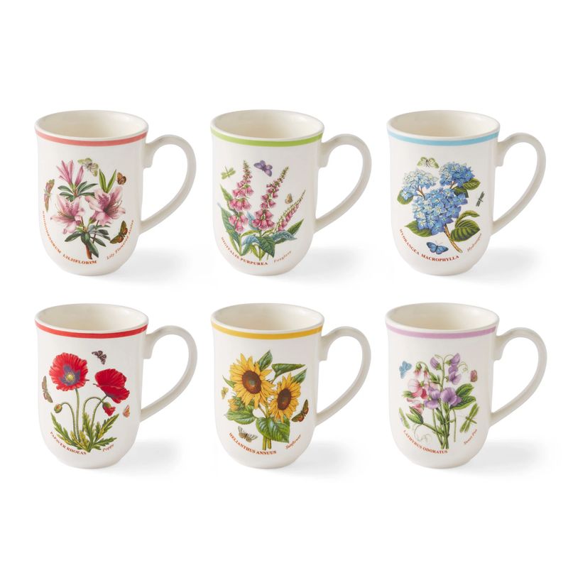PORTMEIRION Botanic Garden Set of 6 Meadow Tulip Beaker Mugs - 10.5 oz