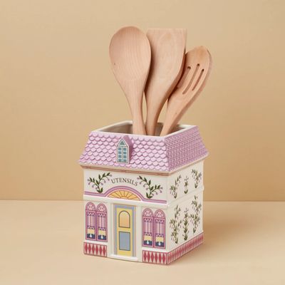 LENOX Spice Village Utensil Crock with Wood Utensils