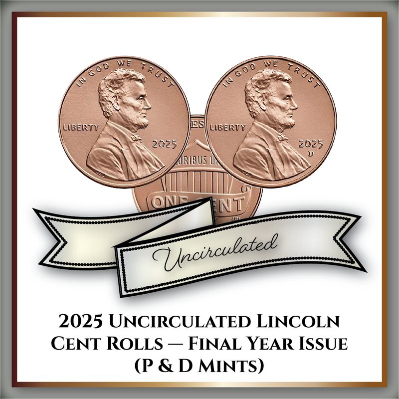2025 Uncirculated Lincoln Cent Rolls — Final Year Issue (P & D Mints)