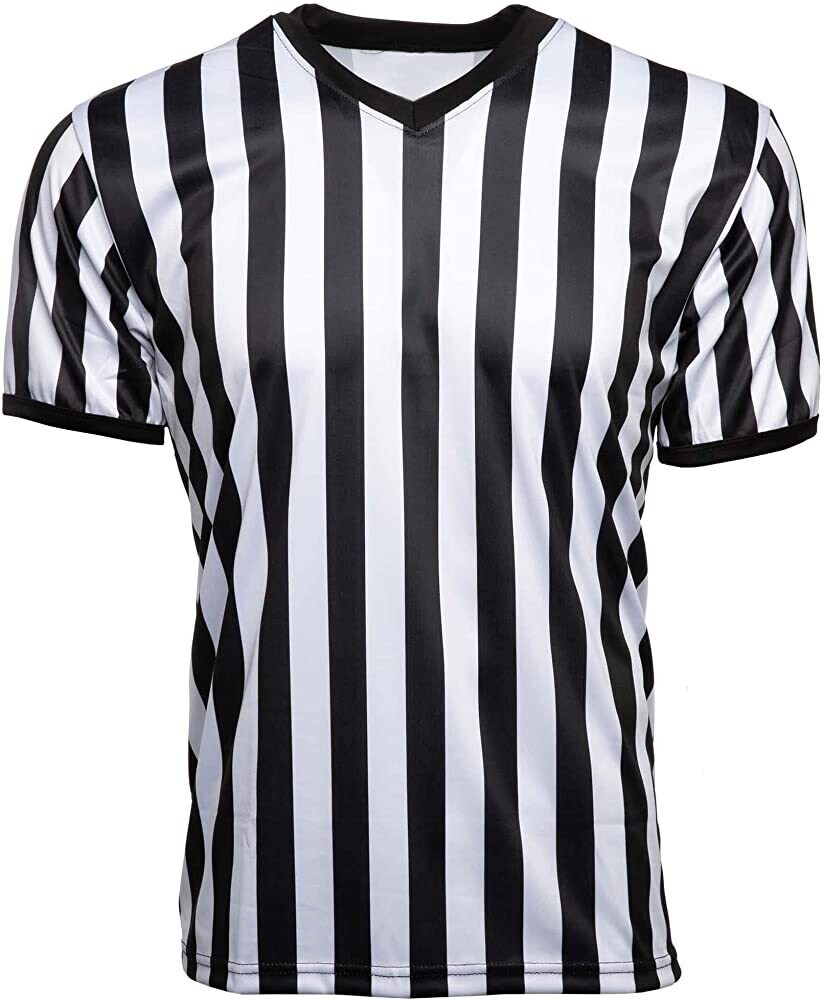 camiseta de árbitro con cuello en V para hombre, diseño oficial de rayas en blanco y negro, camiseta oficial para baloncesto, fútbol y voleibol.