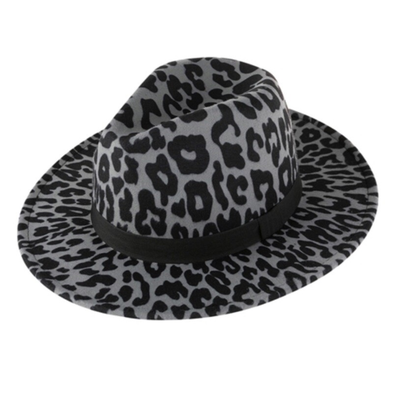 Leopard Print Fedora - Grey
