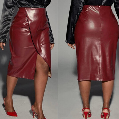Deep Red Faux Leather Skirt
