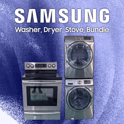 Samsung Glass-Top Stove (FTQ386LXW), Washer (WF42H5600AP/A2) and Dryer (DV42H5600EP/AC) Bundle