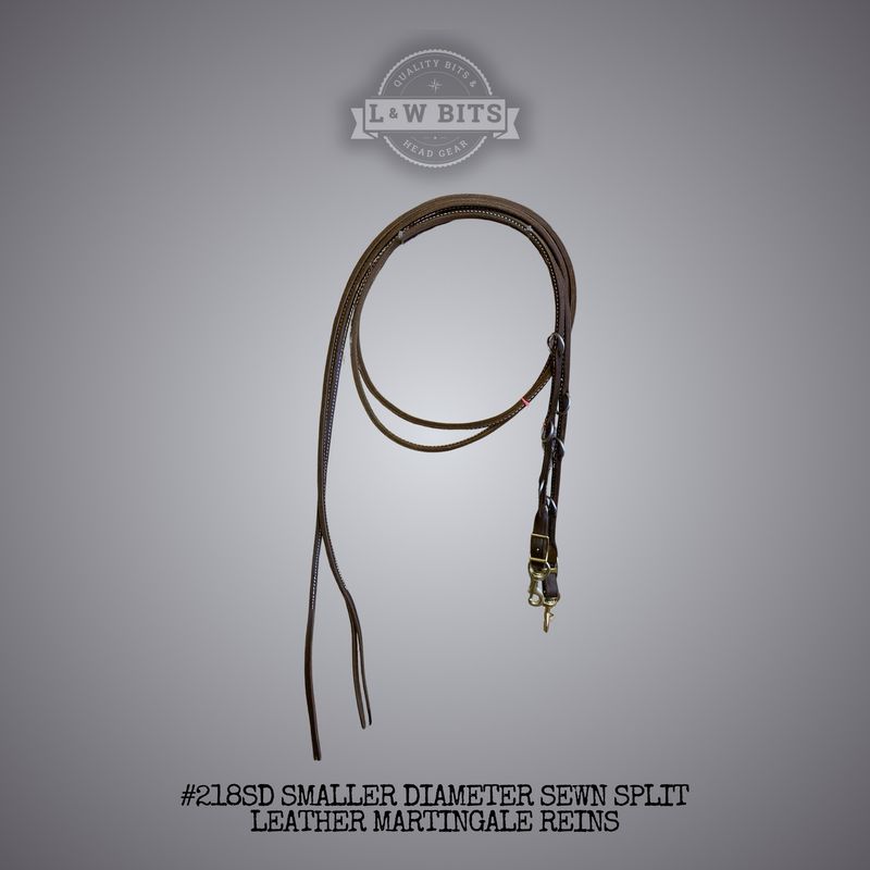#218SD Smaller diameter sewn split leather martingale reins