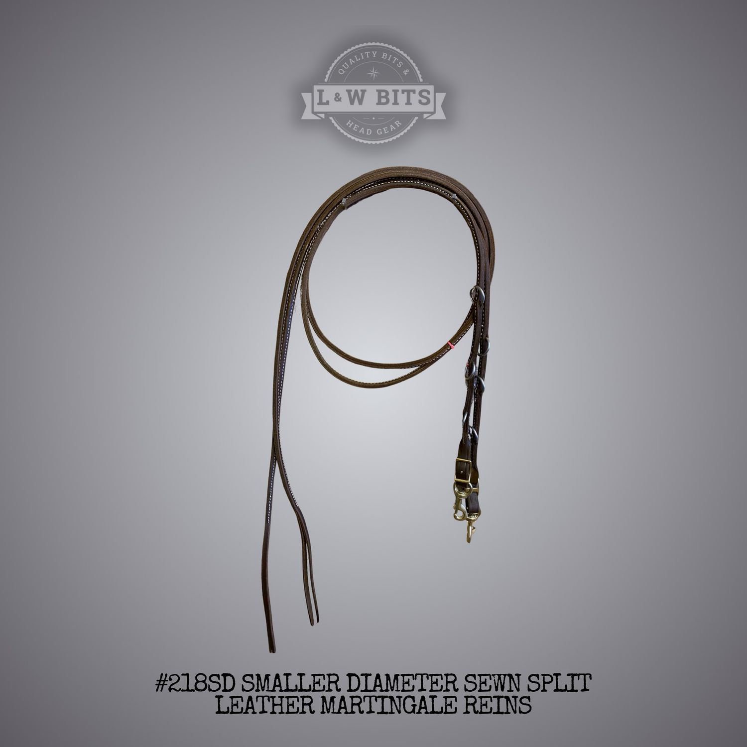 #218SD Smaller diameter sewn split leather martingale reins