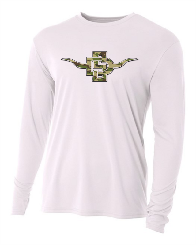 White Drifit Long Sleeve with Camo SD Horns Logo