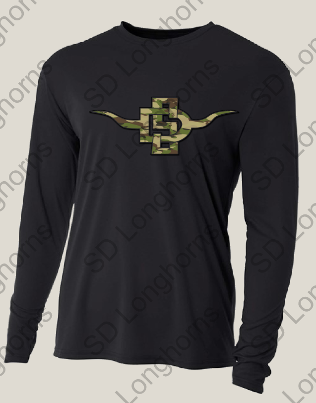Black Drifit Long Sleeve with Camo SD Horns Logo