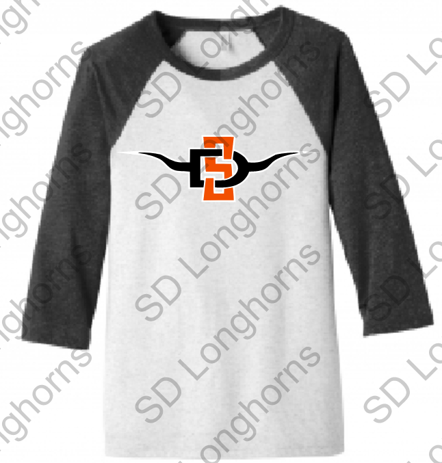 3/4 Sleeve Uni-sex Bella Canvas Shirt with SD Horns Logo