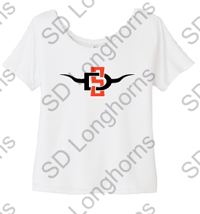 Women&#39;s Rhinestone Slouchy Tee White with SD Horns Logo