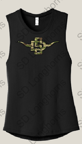Women&#39;s Muscle Black with Camo SD Horns Logo