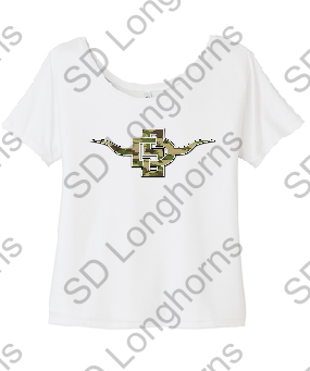 Women&#39;s Slouchy Tee White with Camo SD Horns Logo
