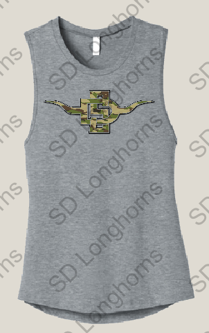 Women&#39;s Muscle Grey with Camo SD Horns Logo