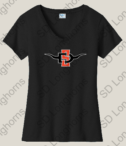 Women&#39;s Rhinestone V-Neck Black with SD Horns Logo