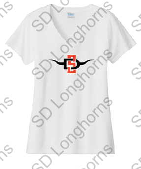 Women&#39;s Rhinestone V-Neck White with SD Horns Logo