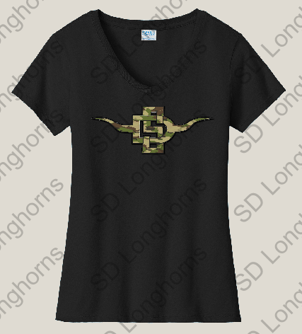 V-Neck Black with Camo SD Horns Logo