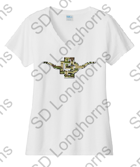 V-Neck White with Camo SD Horns Logo