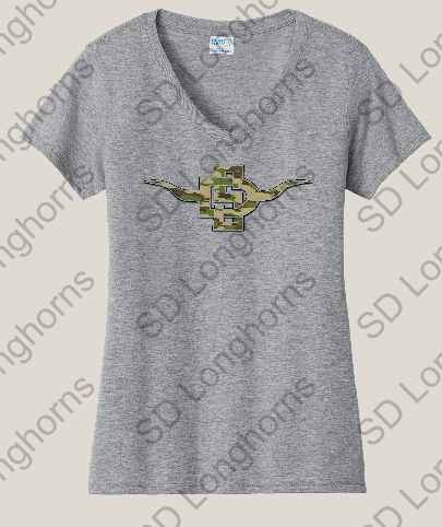 V-Neck Grey with Camo SD Horns Logo