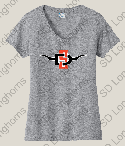Women&#39;s Rhinestone V-Neck Grey with SD Horns Logo