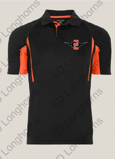 Polo Shirt - Black and Orange with Embroidered SD Horns Logo