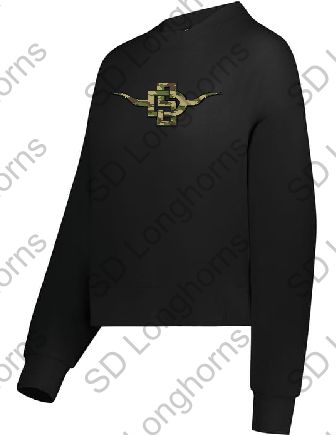 Women&#39;s Slouchy Crew Black with SD Horns Camo Logo