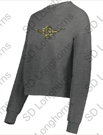 Women&#39;s Slouchy Crew Carbon Heather with SD Horns Camo Logo