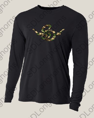 Shirt - Drifit - Black Long Sleeve with Camo SD Horns Logo