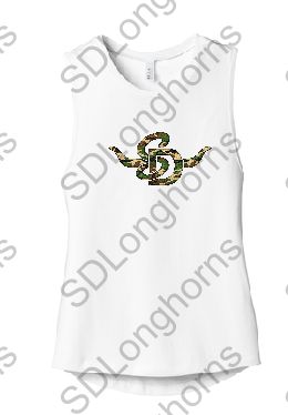 Women's Muscle White with Camo SD Horns Logo