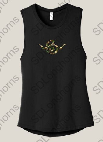 Women's Muscle Black with Camo SD Horns Logo