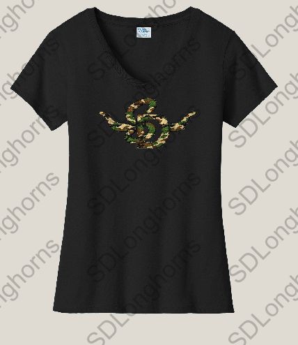 V-Neck Black with Camo SD Horns Logo