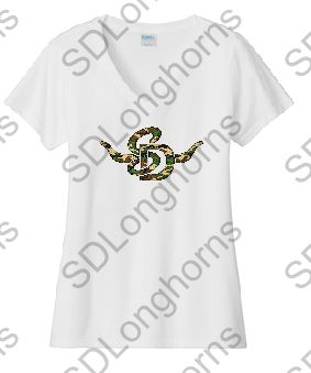 V-Neck White with Camo SD Horns Logo