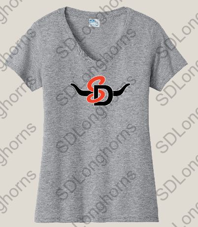 Women's Rhinestone V-Neck Grey with SD Horns Logo