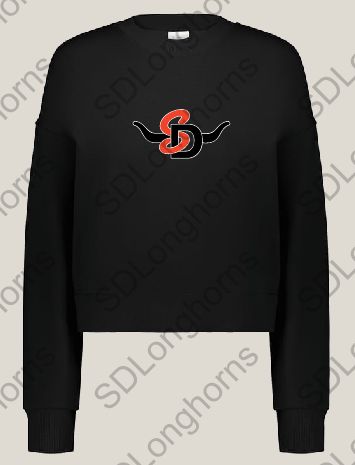 Women's Rhinestone Slouchy Sweatshirt Crew Black with SD Horns Logo