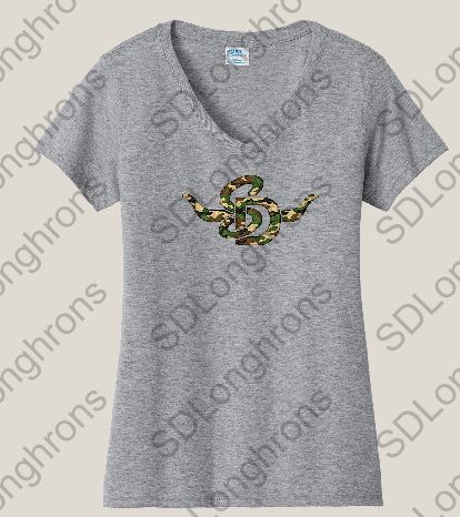 V-Neck Grey with Camo SD Horns Logo