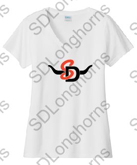 V-Neck White with SD Horns Logo