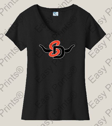 Women's Rhinestone V-Neck Black with SD Horns Logo