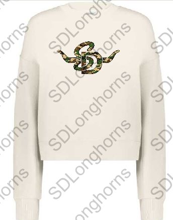 Women's Slouchy Sweatshirt Crew Birch with SD Horns Camo Logo